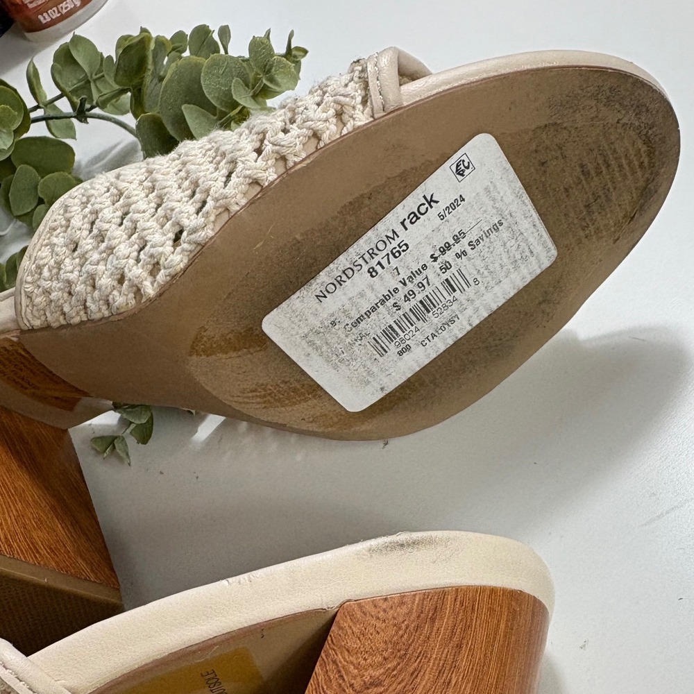 Steve Madden Womens Crochet Block Heel Mules Cream Woven Slide Sandals Size 7 - Picture 7 of 8